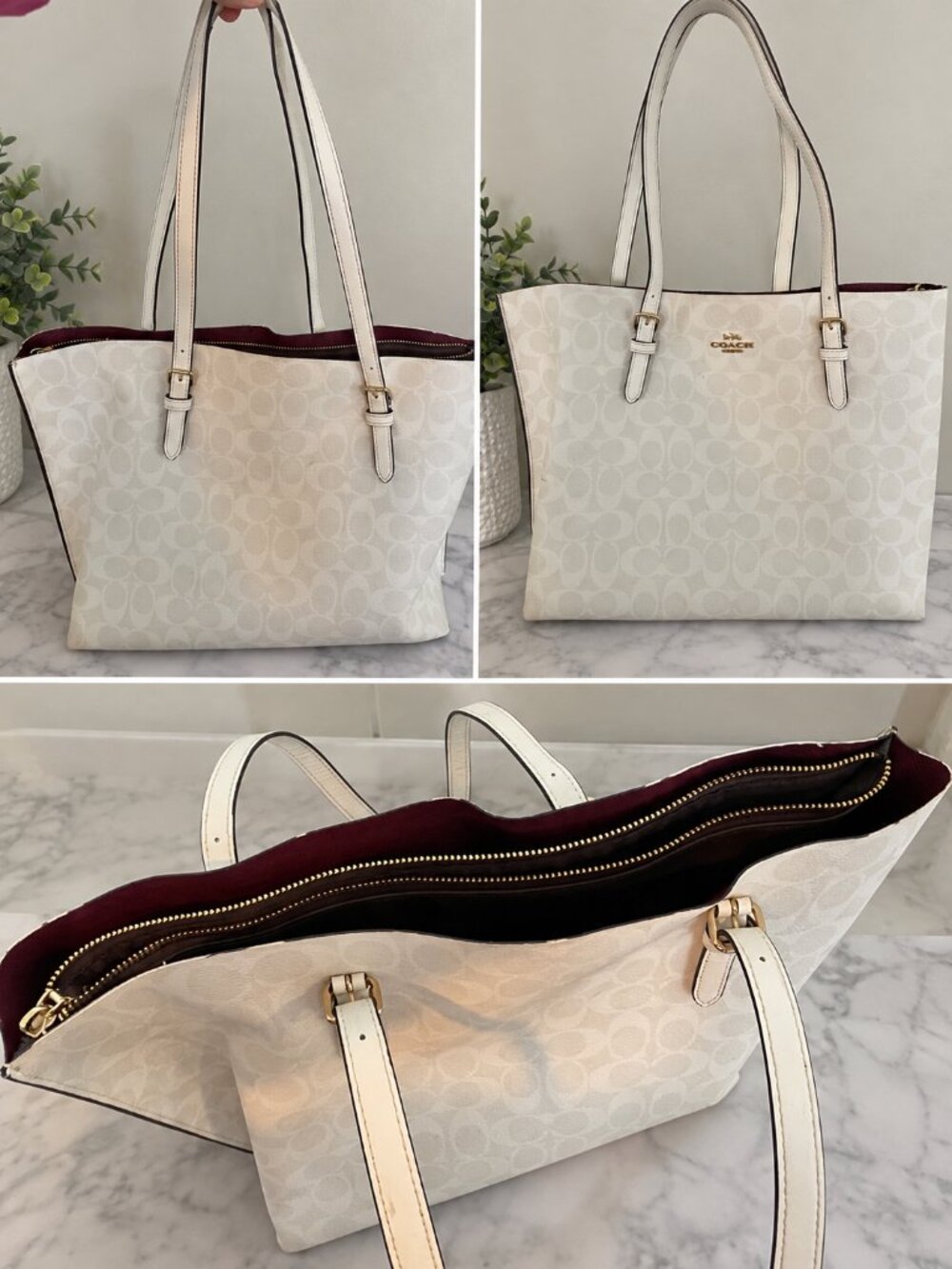 Coach Ivory Signature Tote Bag β Gold Hardware